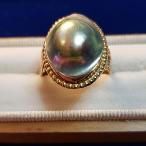 Vintage Black Mabe Pearl 10K Ring